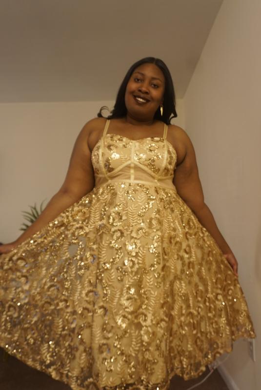Plus Size - Gold Mesh Embroidery & Sequin Midi Dress - Torrid