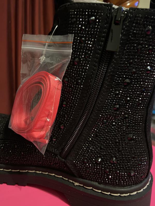 Plus Size - Betsey Johnson Rhinestone Combat Boot - Black