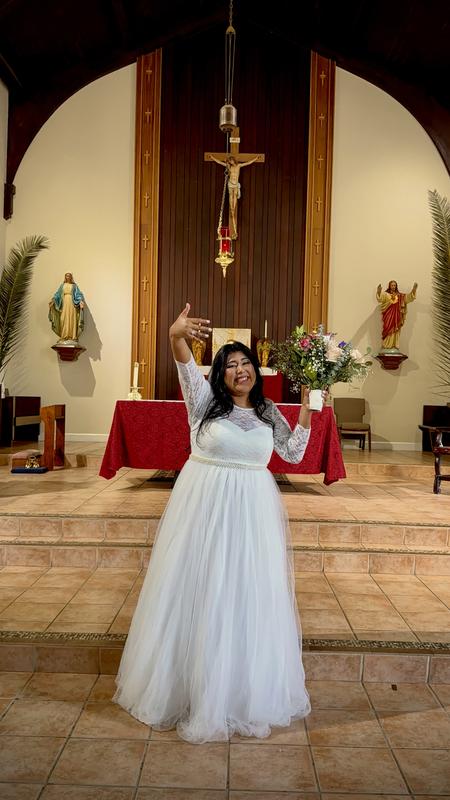 Plus Size - Ivory Lace & Tulle Beaded Sash A-Line Wedding Dress