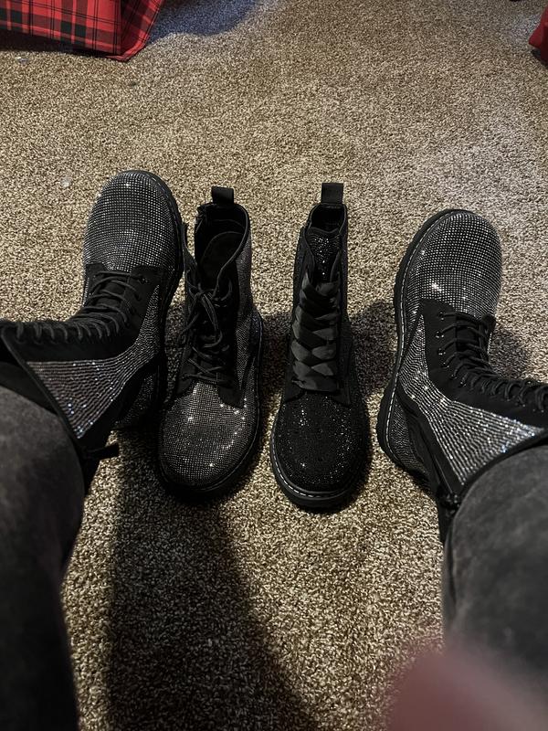 Plus Size - Betsey Johnson Rhinestone Combat Boot - Black