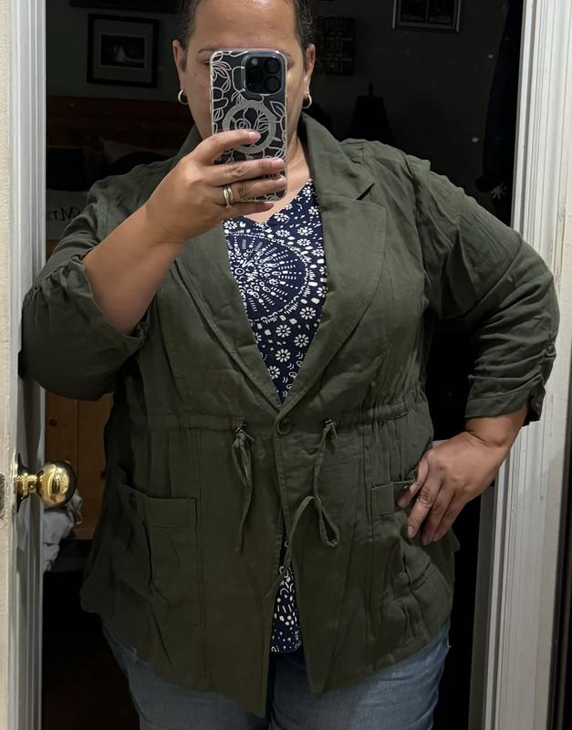 Plus Size Dual Fold Short Sleeve Utility Drape Front Jacket Torrid