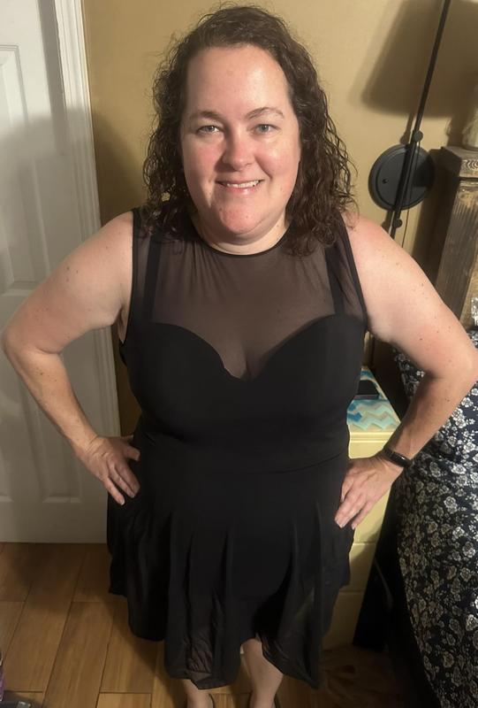 Plus Size - Underwire Long Mesh Overlay Swim Dress With Brief - Torrid