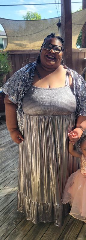 Plus Size - Grey Metallic Liquid Knit Skater Maxi Dress - Torrid
