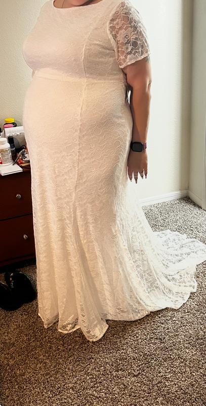 Plus Size - Ivory Lace Short Sleeve Fit & Flare Wedding Dress - Torrid
