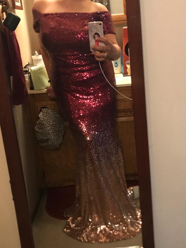 burgundy ombre sequin dress Simple Off Shoulder Sequin Burgundy Long Prom Dress, Burgundy Long Evening Dress US 10 / Custom Color main image 1