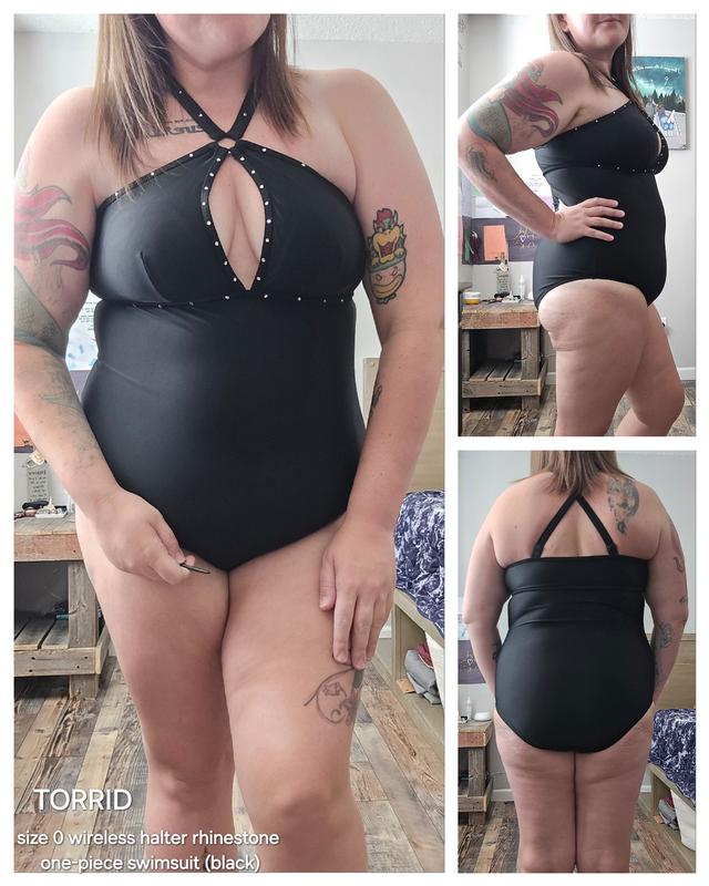 Plus Size Wireless Halter Rhinestone One Piece Swimsuit Torrid