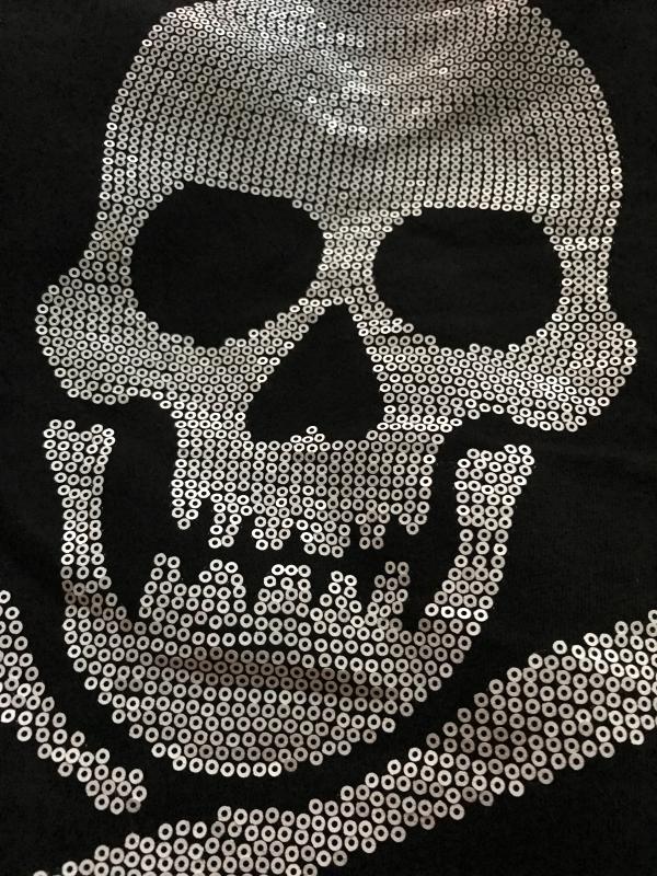 Black Sequin Skull & Crossbones Tunic Hoodie  Tunic hoodie, Black sequins,  Floral sleeve hoodie
