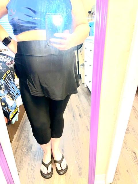 Plus Size - Black Ruched Skirt Overlay Capri Swim Legging - Torrid