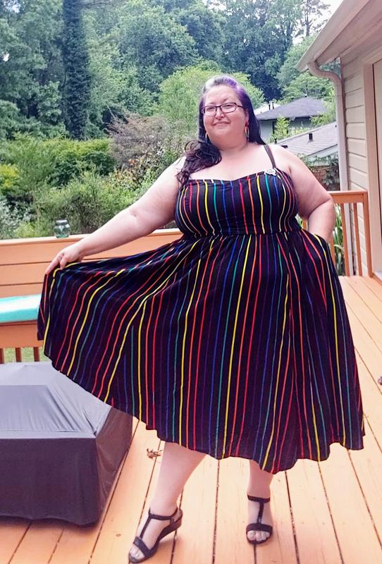 torrid striped skater dress Plus Size Striped High Neck Lace Trim Skater Dress in Multi, Size 1X by Torrid