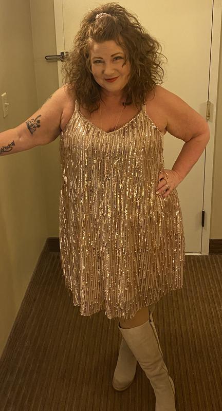 Plus Size - Fringe Mini Dress - Gold Shimmer - Torrid