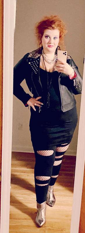 Plus Size - Betsey Johnson Black Faux Leather Leopard Trim Moto