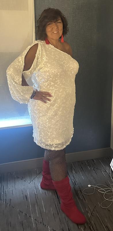 torrid white sequin dress Plus Size - Studio Sequin One-Shoulder Mini Dress