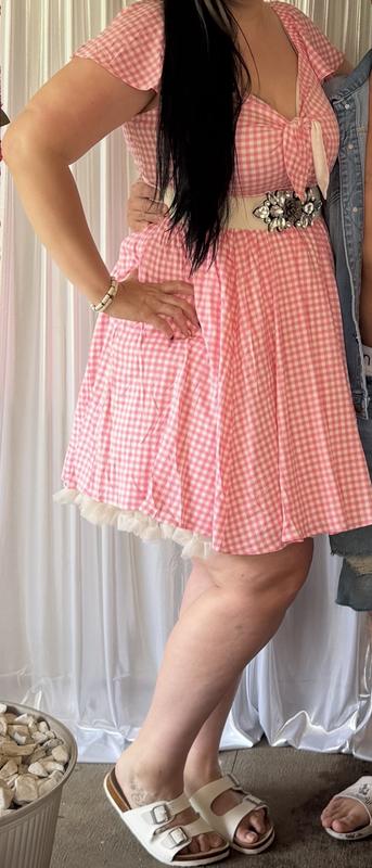 torrid pink gingham dress Plus Size - Retro Chic Flutter Sleeve Dress