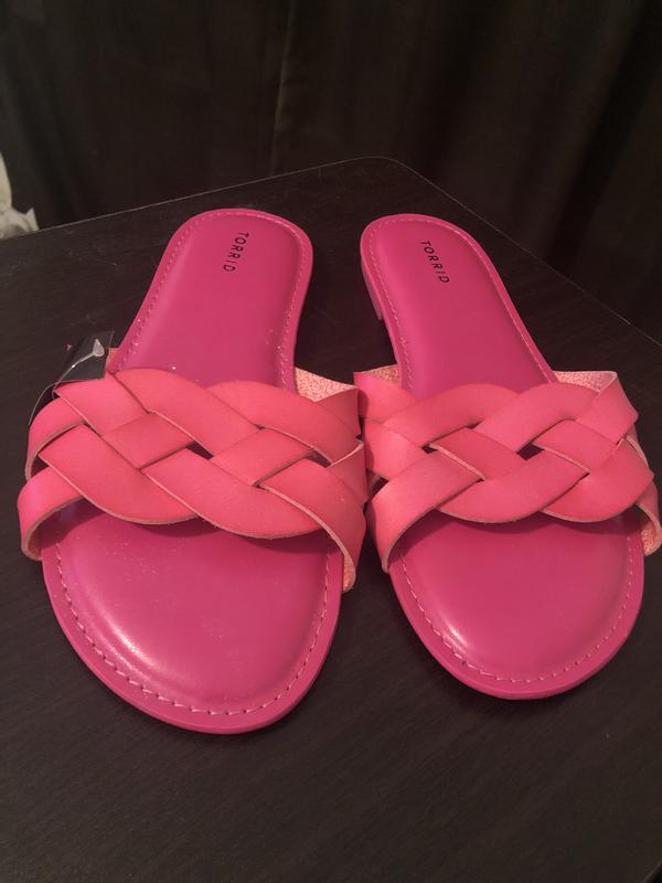 Torrid Sandals Womens 10WW Extra Wide Pink Black Neon Slip On Lug Stretchy  Slide