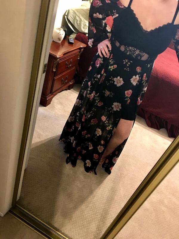 Plus Size - Torrid Insider Floral Print Cold Shoulder Lace Bustier Maxi  Dress - Torrid