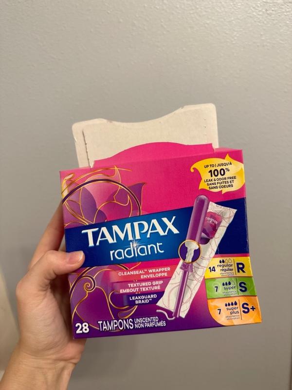 Tampax Radiant Tampons with LeakGuard Braid, Regular Absorbency, 28 Count 