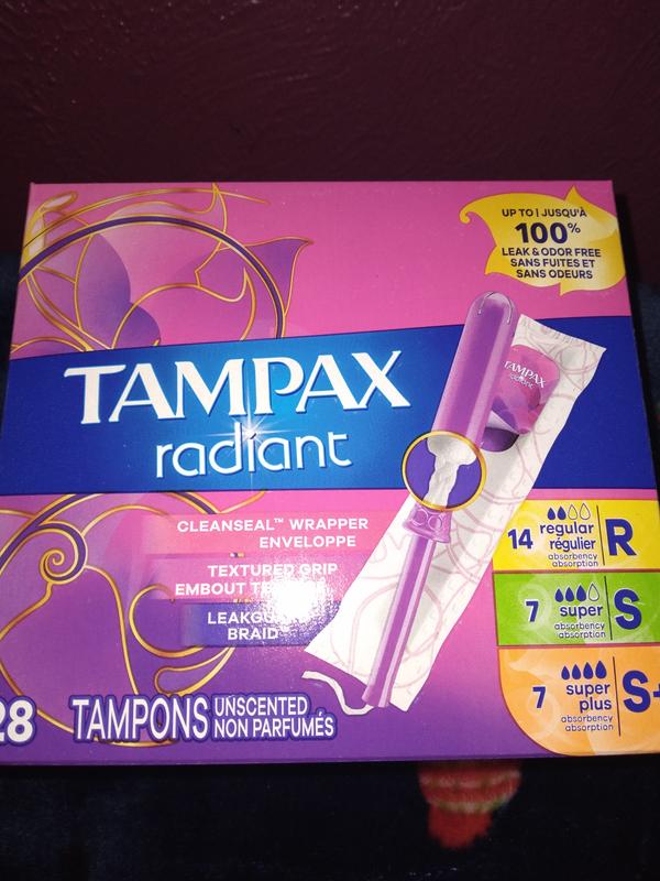 Tampax Radiant Tampons with LeakGuard Braid, Super Absorbency, Unscented,  28 Count