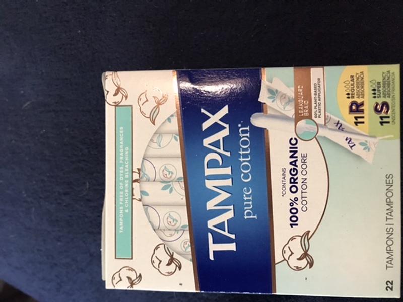 Tampax Pure Cotton Tampons, Contains 100% Organic Cotton Core, Regular  Absorbency, 24 Ct, Unscented