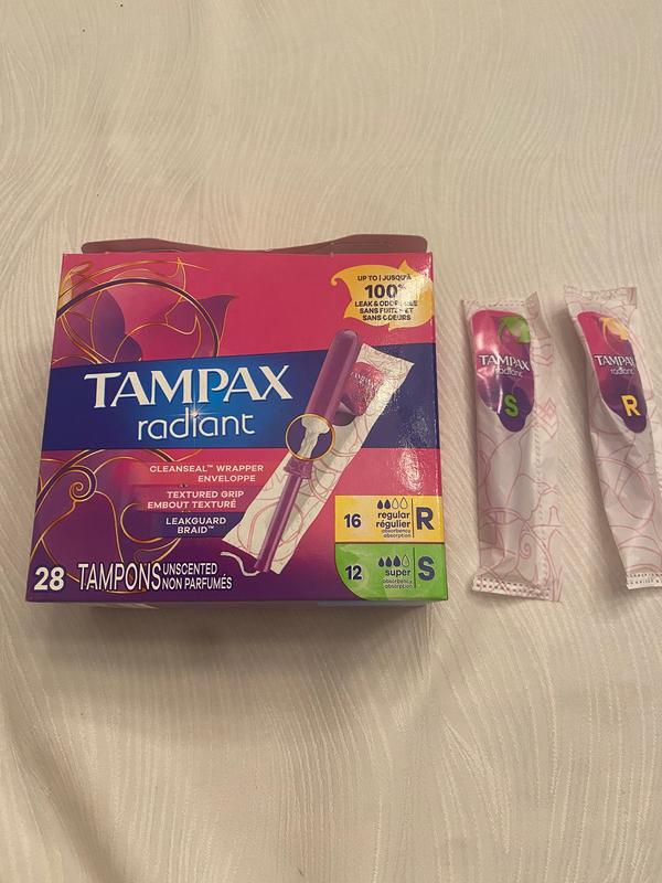 Tampax Radiant Tampons Duo Pack with LeakGuard Braid, Regular