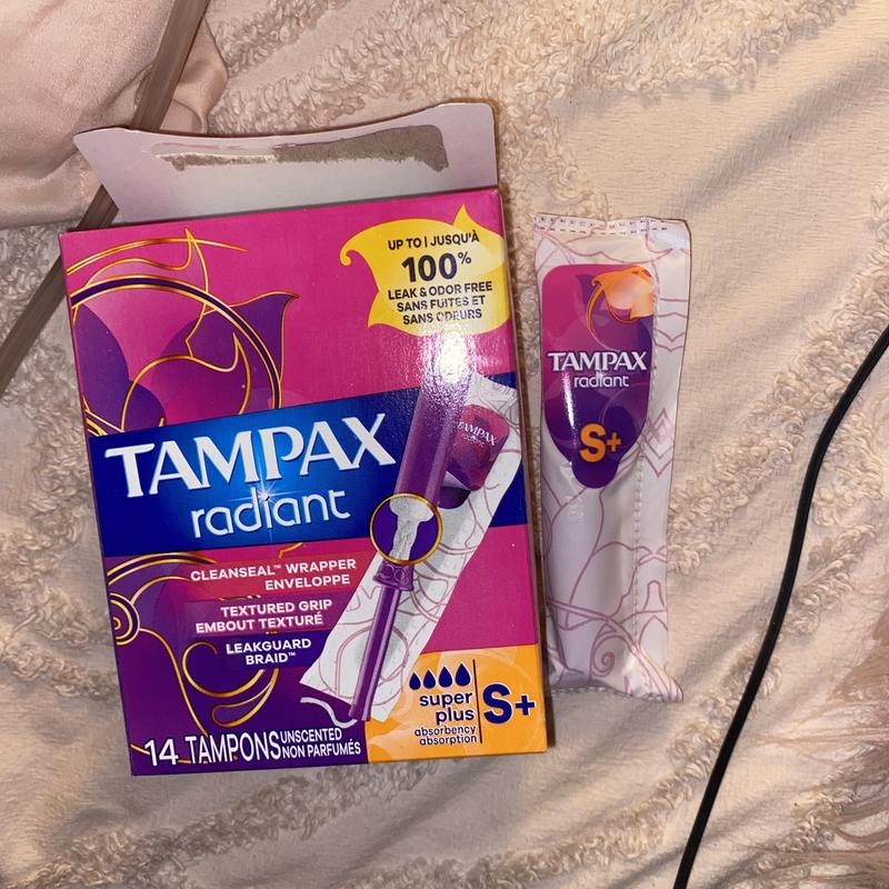 Tampax Radiant Tampons Duo Pack with LeakGuard Braid, Regular/Super  Absorbency, Unscented, 28 Count - ShopRite
