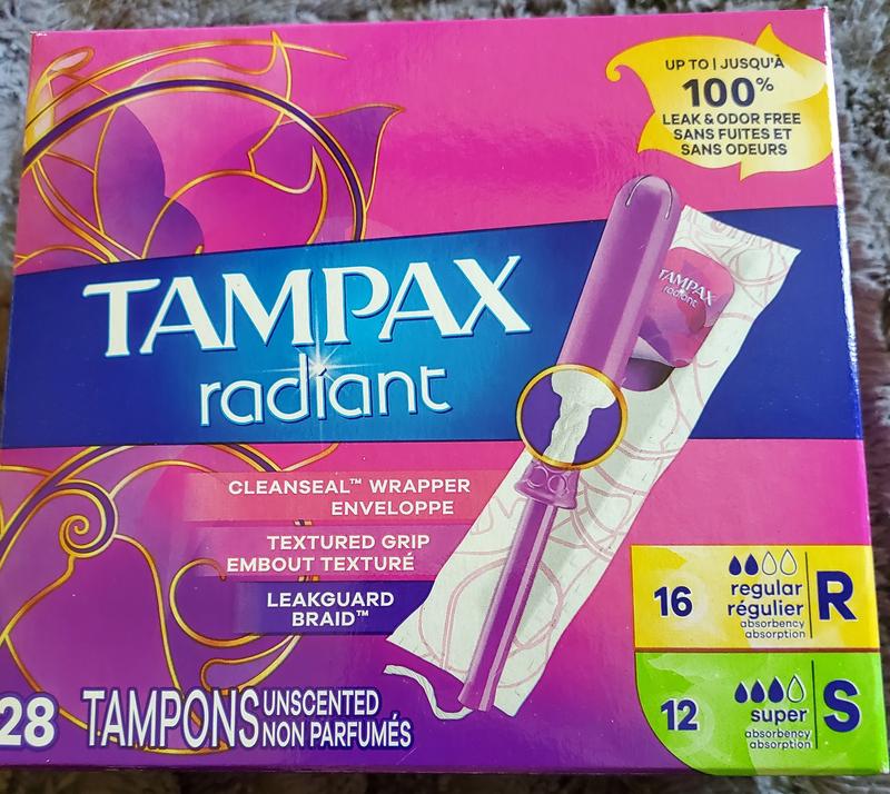 Tampax Pocket Radiant Compact Plastic Tampons, With LeakGuard Braid, Duo  Pack Regular/Super Absorbency, Unscented, 28 Count