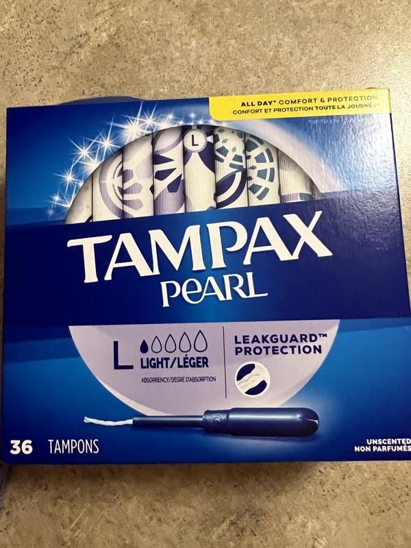 Tampax Pearl Tampons, with LeakGuard Braid, Light Absorbency, Unscented, 36  Count