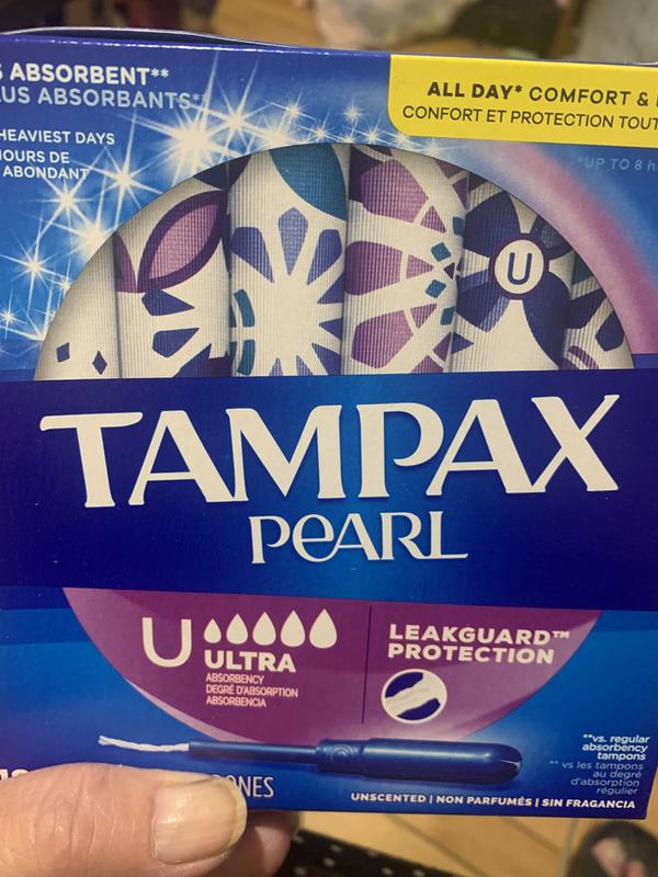 Tampax Pearl Tampons, with LeakGuard Braid, Ultra Absorbency, Unscented, 45  Count