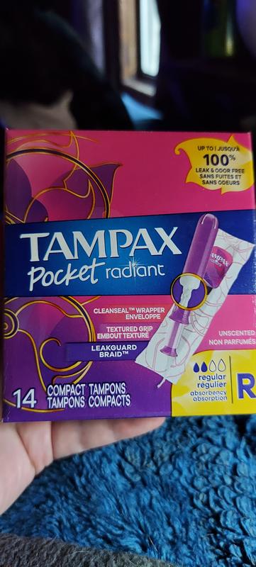 Tampax Pocket Radiant Tampons with LeakGuard Braid, Regular Absorbency, 14  Ct
