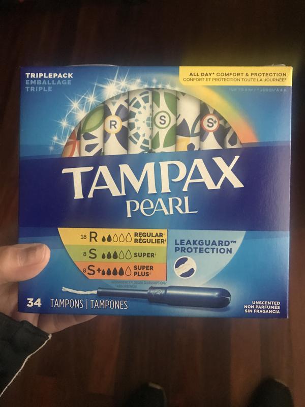 Tampax Pearl Tampons Trio Multipack with LeakGuard Braid, Regular/Super/Super  Plus Absorbency, 34 Ct 