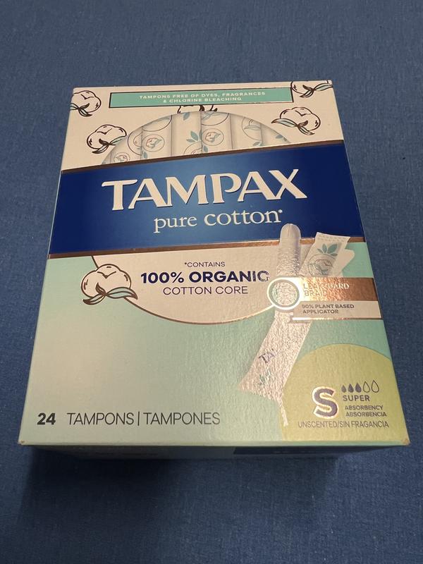 Tampax Pure Cotton Tampons, Contains 100% Organic Cotton Core,  Regular/Super Absorbency, 22 Ct, Unscented