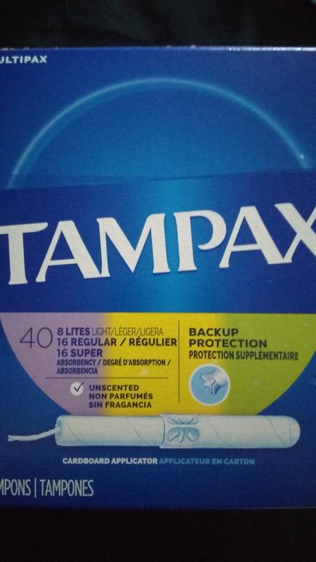 Tampax Cardboard Tampons Regular Absorbency, Anti-Slip Grip, LeakGuard  Skirt, Unscented, 40 Count