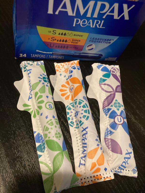 Tampax Pearl Tampons Trio Multipack, with LeakGuard Braid, Super/Super Plus/ Ultra Absorbency, Unscented, 34 Count