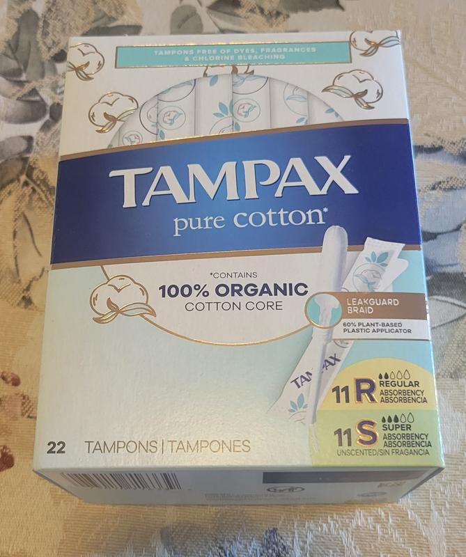 Tampax Pure Cotton 100% Organic Regular/Super Absorbency Tampons