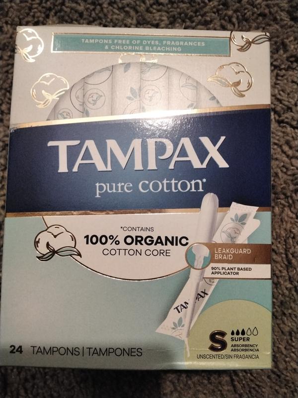 Tampax Pure Cotton Tampons, Contains 100% Organic Cotton Core, Regular/Super  Absorbency, 22 Ct, Unscented