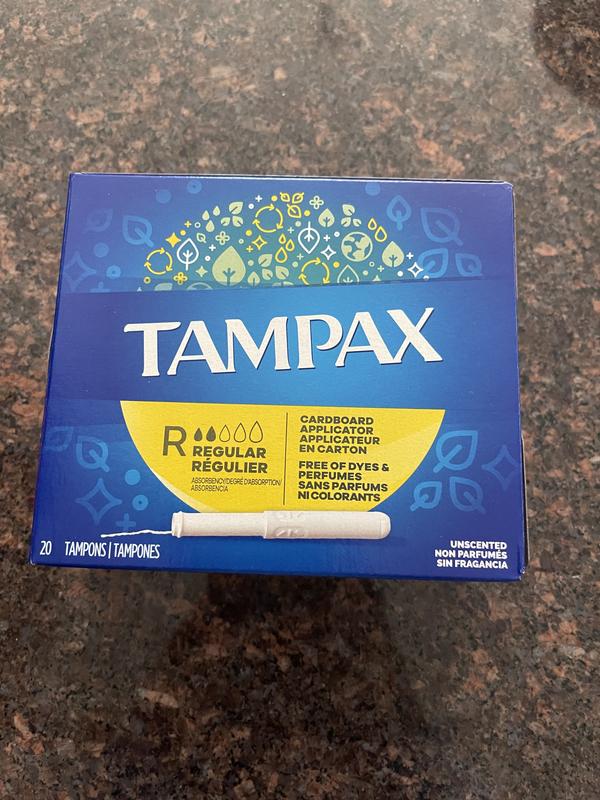 Tampax Cardboard Tampons Super Absorbency, Anti-Slip Grip, LeakGuard Skirt,  Unscented, 40 Count