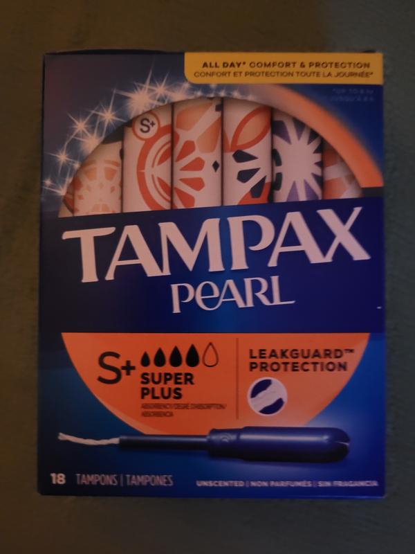 Tampax Pearl Tampons, with LeakGuard Braid, Super Plus Absorbency,  Unscented, 18 Count