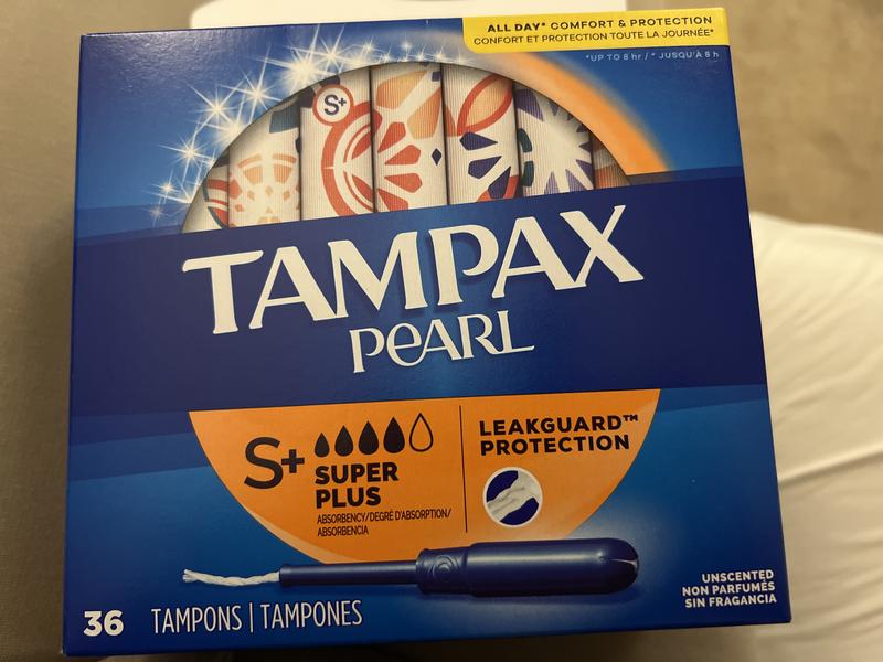 Tampax Pearl Tampons, with LeakGuard Braid, Super Plus Absorbency,  Unscented, 18 Count