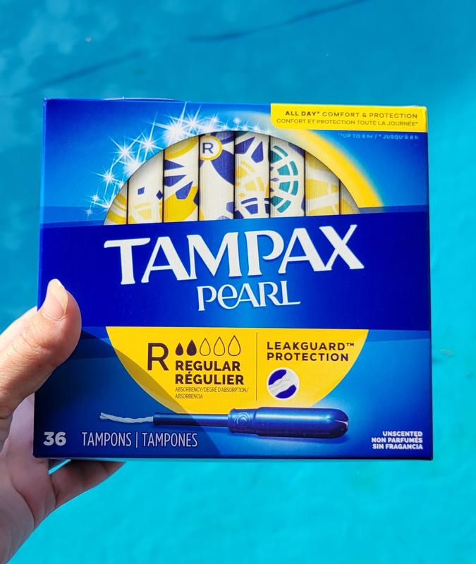 Tampax Pearl Tampons Regular Absorbency with BPA-Free Plastic Applicator  and LeakGuard Braid, Unscented, 36 Count