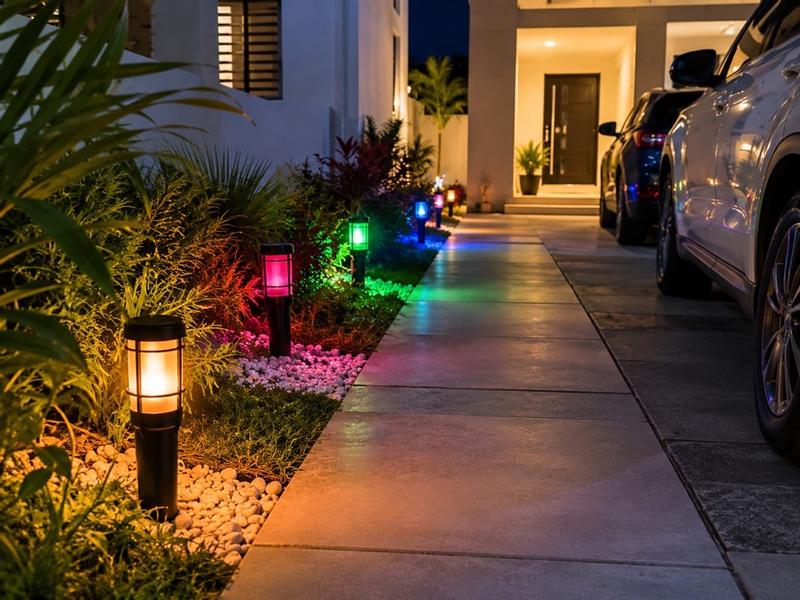 TECHKO Solar RGB Torch Lantern Pathway Lights (2-Pack) 23 -Lumens Black ...