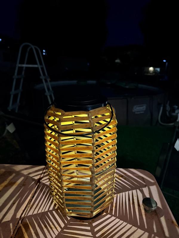 TECHKO Outdoor Solar Rattan-Style Portable LED Lantern with Handle at ...