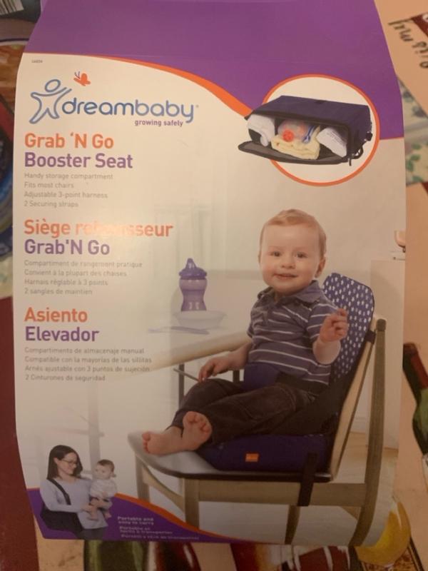 Dreambaby Asiento elevador de viaje Grab 'n Go con compartimento de  almacenamiento, respaldo alto para mayor comodidad