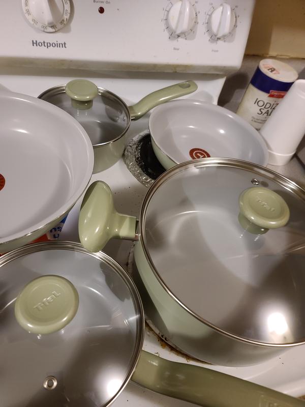 T-FAL T-fal Ceramic Fresh, 14 Pcs Recycled Ceramic Non-Stick pots and pans  Cookware Set, Grey C585SE64