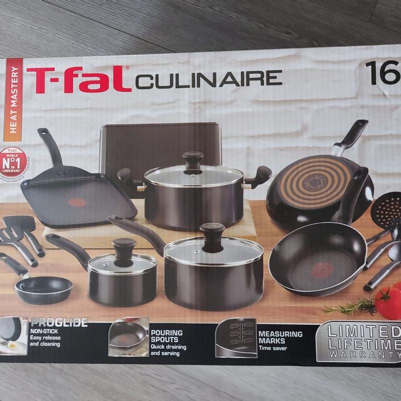 T-FAL T-fal Culinaire Non-Stick 16-Piece Cookware Set, Red B058SG64
