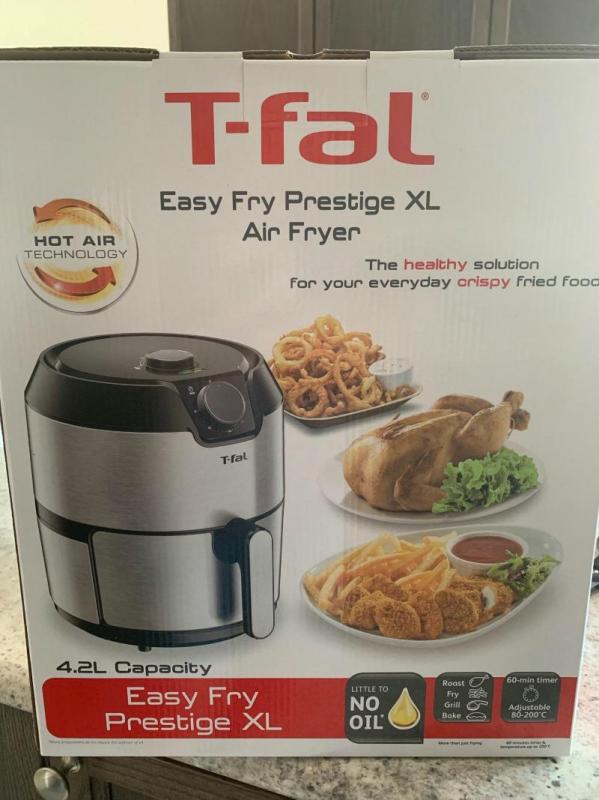  T-fal Easy Fry Air fryer, 4.4 Quart/4.2L XL Capacity, Shake  Reminder, Stainless Steel Finish, Bonus Rack included, 8 preset modes fries  cutlet shrimp cake pizza fish grill and roast : Home