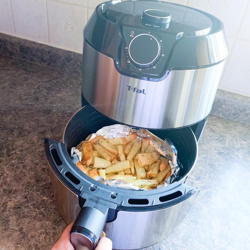  T-fal Easy Fry Air fryer, 4.4 Quart/4.2L XL Capacity, Shake  Reminder, Stainless Steel Finish, Bonus Rack included, 8 preset modes fries  cutlet shrimp cake pizza fish grill and roast : Home