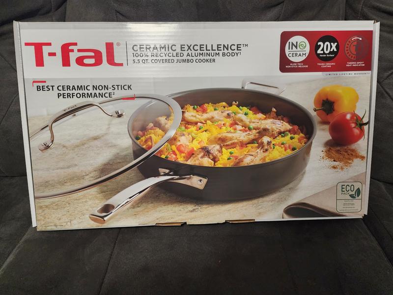 T-Fal Ceramic Excellence Reserve - Padella antiaderente in ceramica da 30,5  cm, adatta per cottura al forno a induzione, pentole e padelle, colore