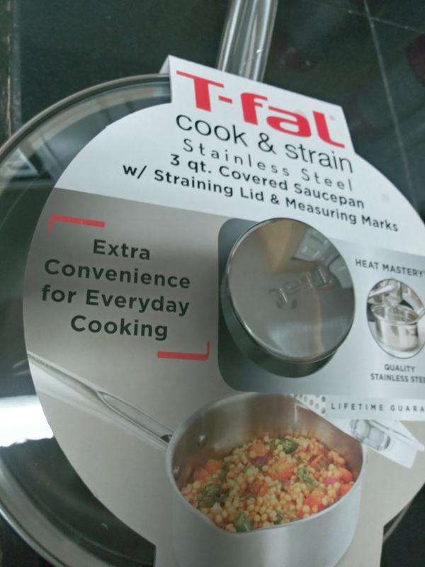 T-FAL COOK & STRAIN STAINLESS STEEL SAUCEPAN 1.5 QT