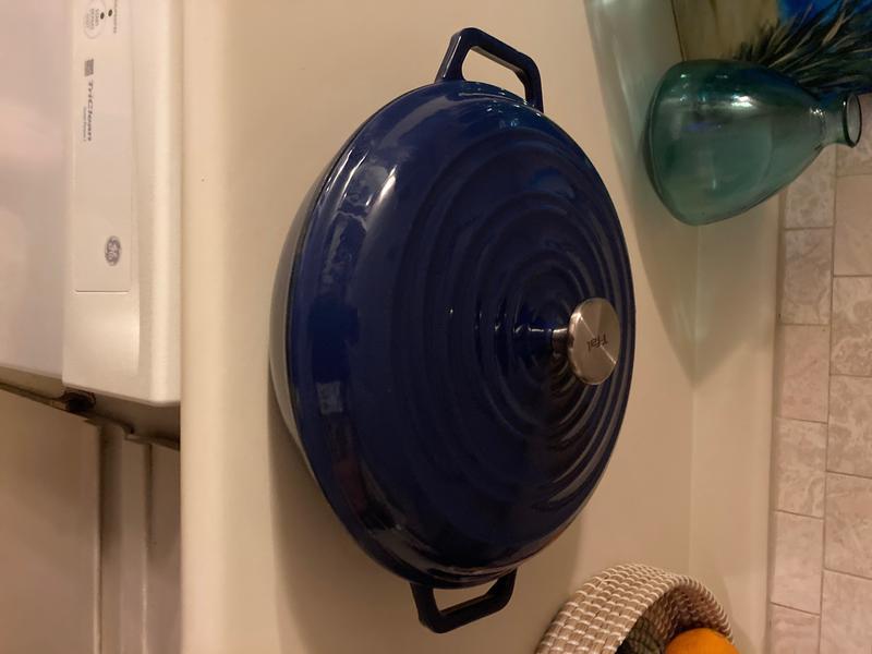 T-fal Cast Iron Enameled Casserole Dish 3.5 Quart Induction Oven Broiler  Safe 500F Pots and Pans, Cookware Blue