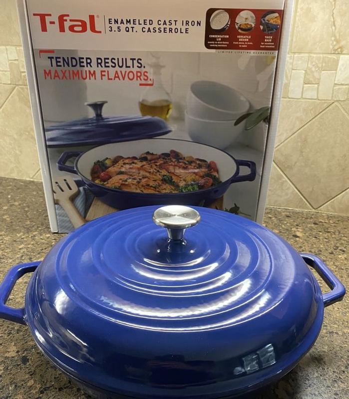 T-FAL T-fal Enameled Cast Iron, 3.5QT Casserole, Blue, E2476264