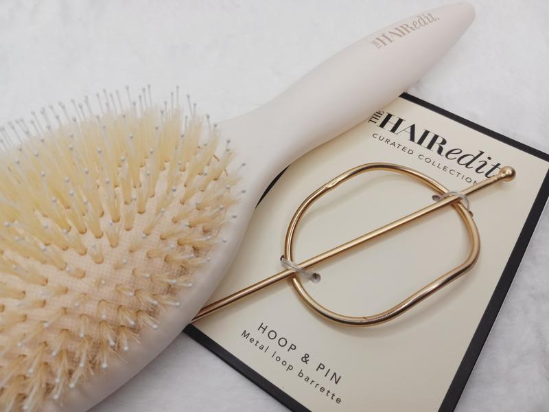 Finish + Shine Brush Boar Bristle Brush Cream and Gold Hoop & Pin Barrette